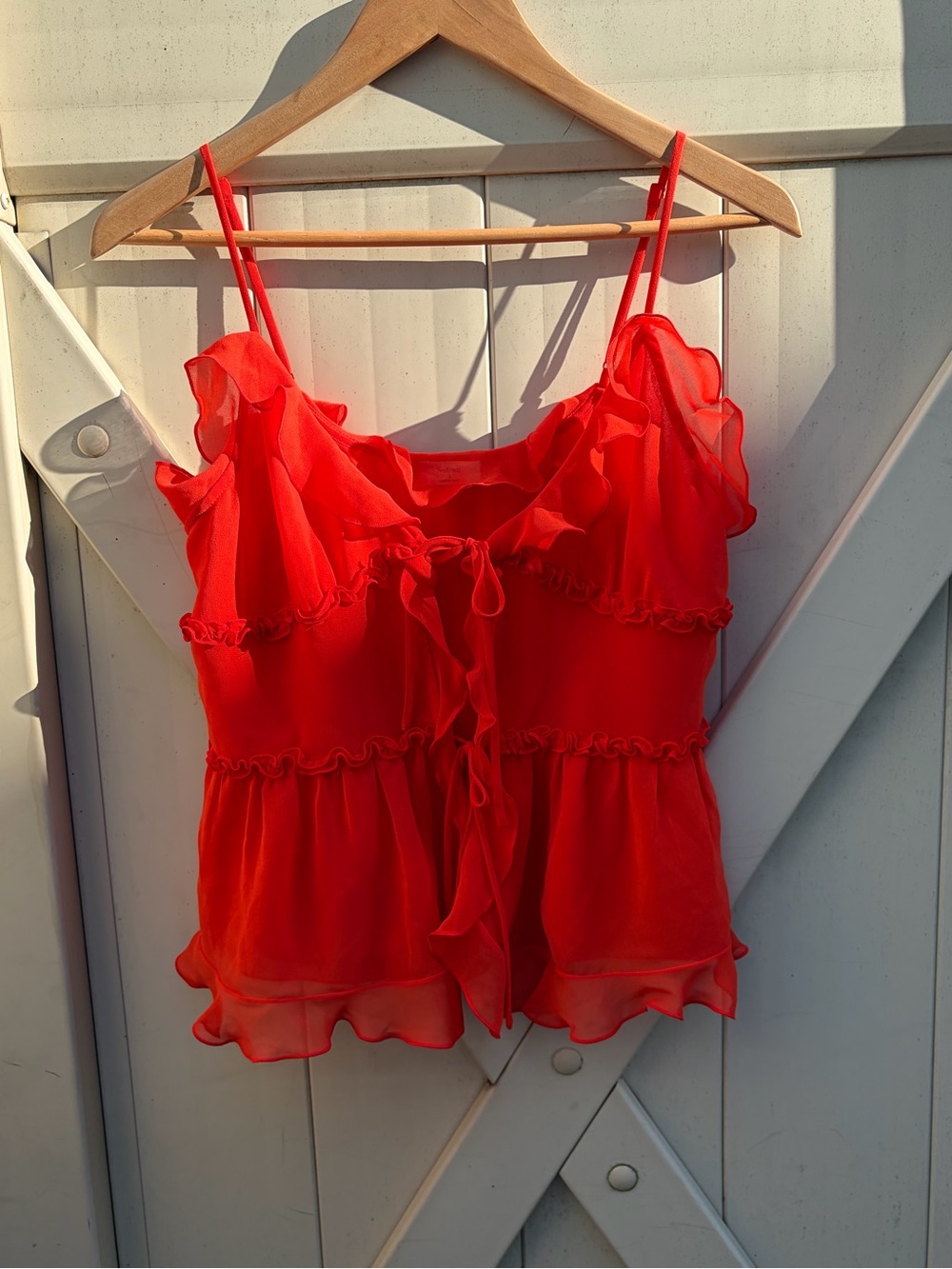 WILFRED Red-Orange Ruffle Tie-Front Cami Top